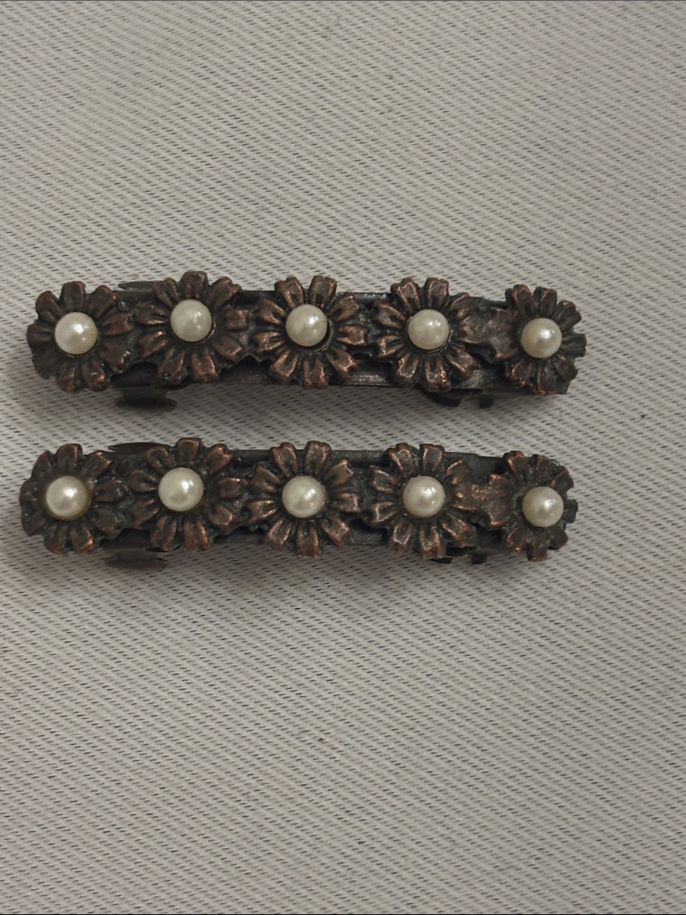 Vintage Copper and Pearl Accent Floral Hair Clips